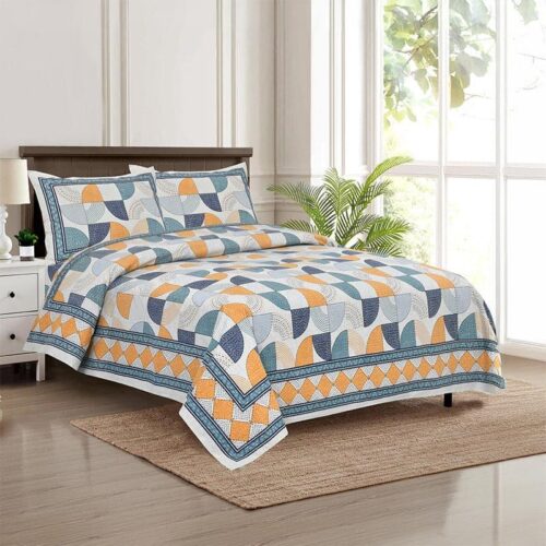 Aabhita Floral Bedsheet - Blue & Yellow Aabhita Floral Bedsheet - Blue & Yellow