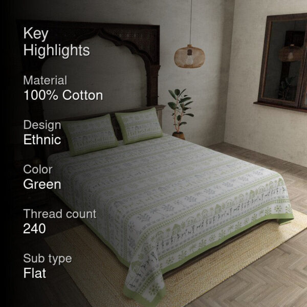 Aparna Ethnic Bedsheet - Green Aparna Ethnic Bedsheet - Green