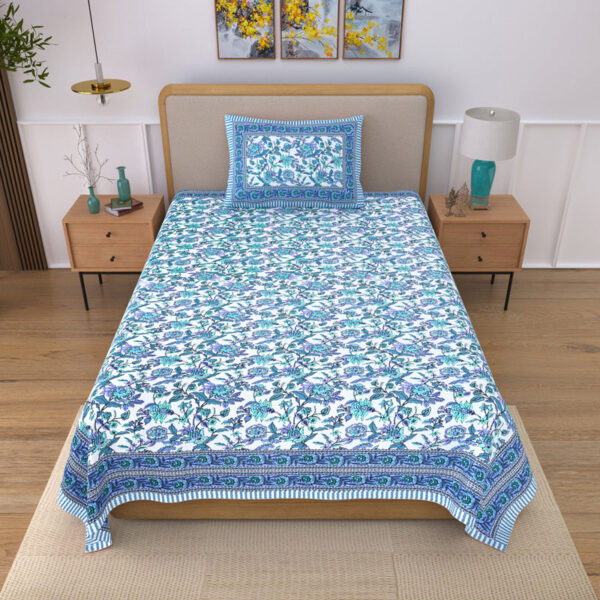 Bahaara Jaipuri Bedsheet - Blue Bahaara Jaipuri Bedsheet - Blue