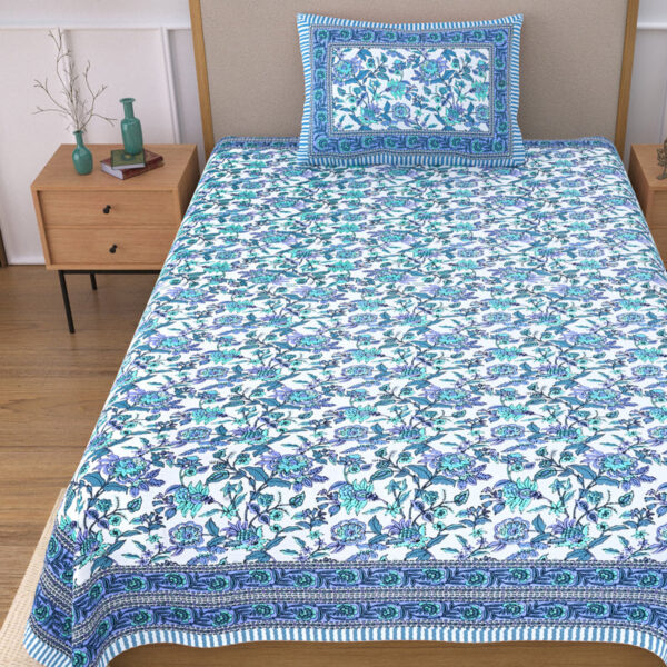 Bahaara Jaipuri Bedsheet - Blue Bahaara Jaipuri Bedsheet - Blue