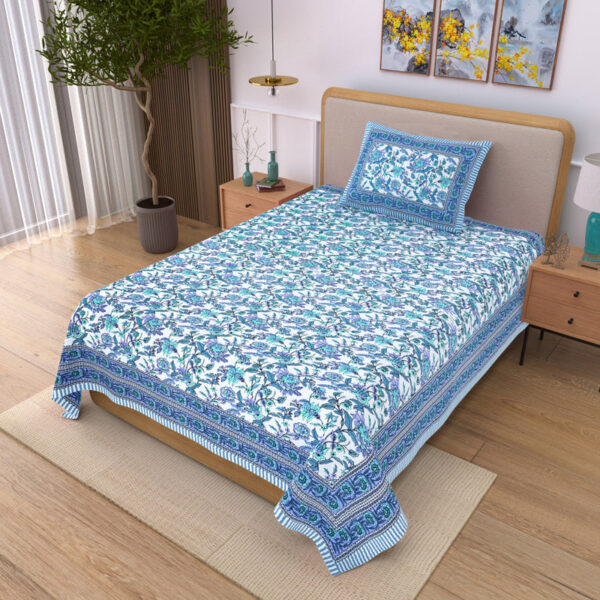 Bahaara Jaipuri Bedsheet - Blue Bahaara Jaipuri Bedsheet - Blue