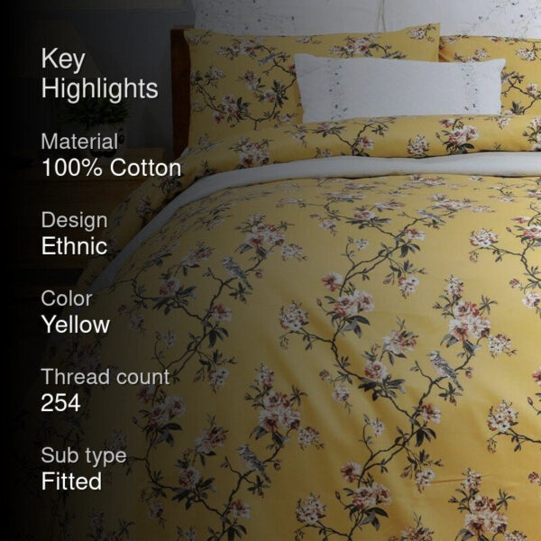 Cherry Blossom Floral Bedsheet - Mustard Yellow Cherry Blossom Floral Bedsheet - Mustard Yellow