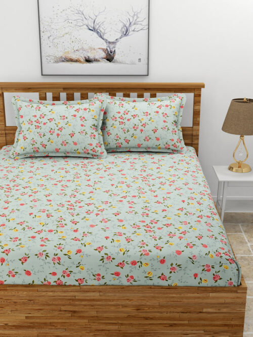Cicegi Floral Bedsheet - Mint Green Cicegi Floral Bedsheet - Mint Green