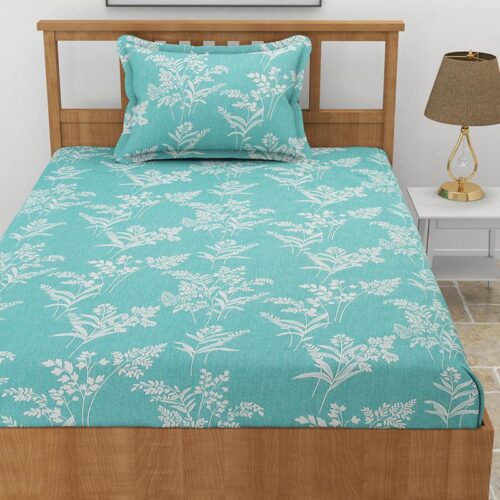 Cotinus Floral Bedsheet - Aqua Green Cotinus Floral Bedsheet - Aqua Green