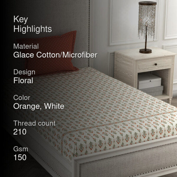 Flowers Of Jaipur Floral Microfiber Bedsheet- Green & Orange Flowers Of Jaipur Floral Microfiber Bedsheet- Green & Orange