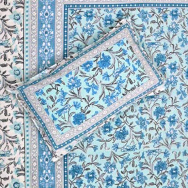 Folk Floral Fiesta Bedsheet - Blue Folk Floral Fiesta Bedsheet - Blue