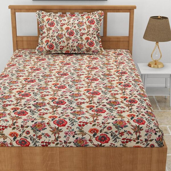 Gerberas Floral Bedsheet - Beige Gerberas Floral Bedsheet - Beige