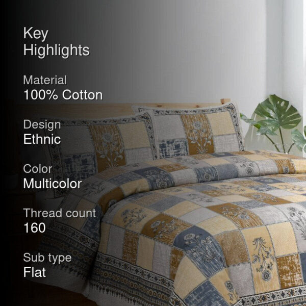 Girish Ethnic Bedsheet - Grey Girish Ethnic Bedsheet - Grey