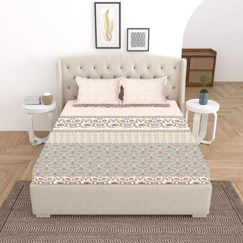 Iris Printed Bedsheet - Beige Iris Printed Bedsheet - Beige