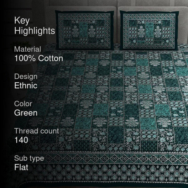 Kavyaa Printed Bedsheet - Bottle Green Kavyaa Printed Bedsheet - Bottle Green