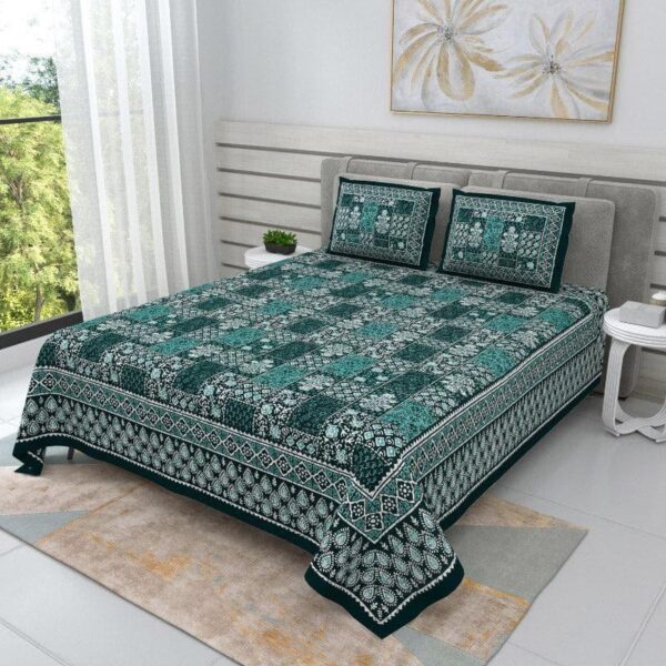 Kavyaa Printed Bedsheet - Bottle Green Kavyaa Printed Bedsheet - Bottle Green