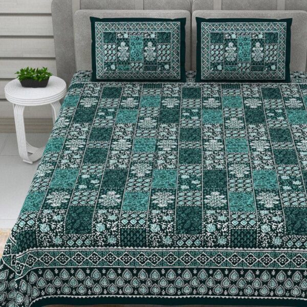 Kavyaa Printed Bedsheet - Bottle Green Kavyaa Printed Bedsheet - Bottle Green
