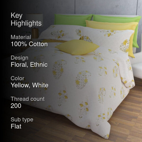 Liah Floral Bedsheet - White & Yellow Liah Floral Bedsheet - White & Yellow