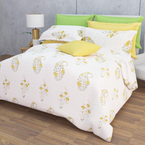 Liah Floral Bedsheet - White & Yellow Liah Floral Bedsheet - White & Yellow