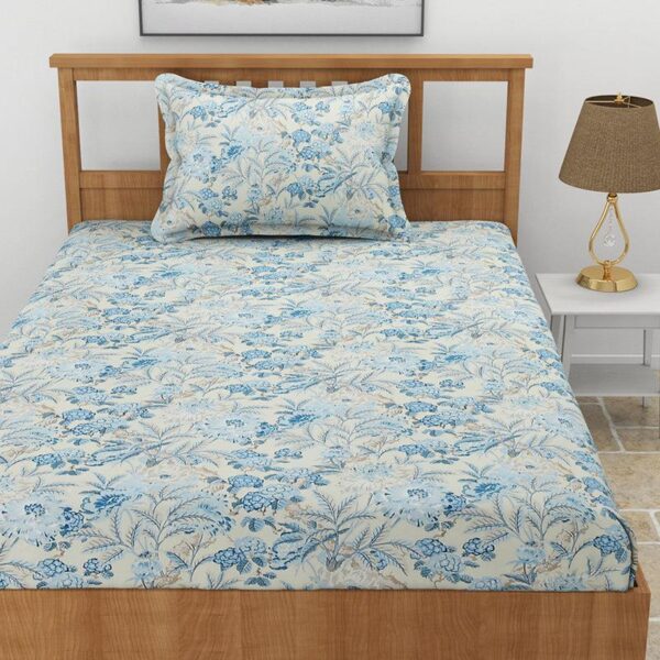 Malva Floral Bedsheet - Baby Blue Malva Floral Bedsheet - Baby Blue