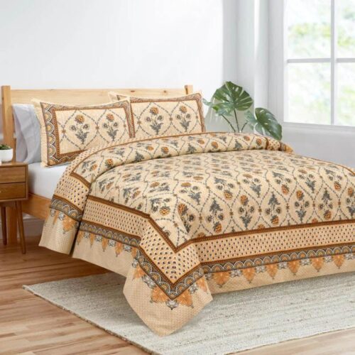 Mughal Jaali Printed Bedsheet - Yellow & Beige Mughal Jaali Printed Bedsheet - Yellow & Beige