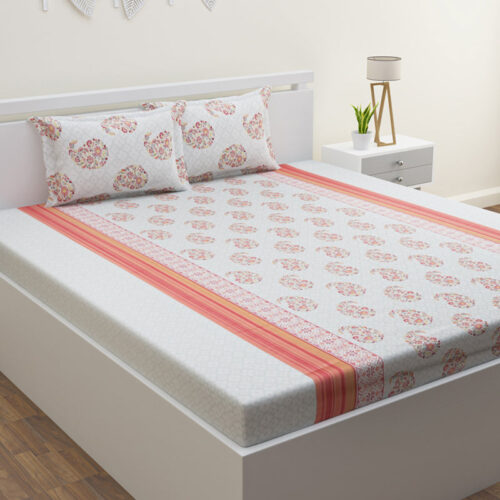Nitya Printed Bedsheet - White Nitya Printed Bedsheet - White