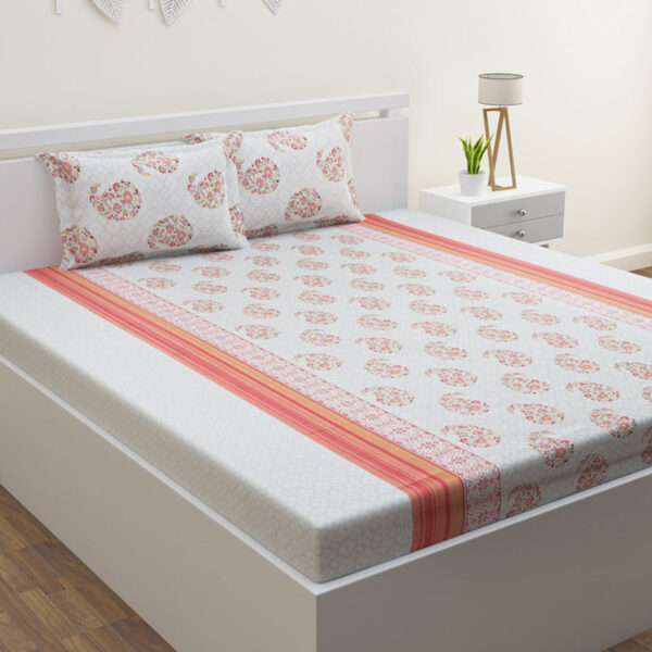 Nitya Printed Bedsheet - White Nitya Printed Bedsheet - White