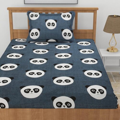 Panda Polka Kids Bedsheet - Dark Grey Panda Polka Kids Bedsheet - Dark Grey