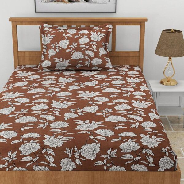 Petunia Floral Bedsheet - Coffee Brown Petunia Floral Bedsheet - Coffee Brown