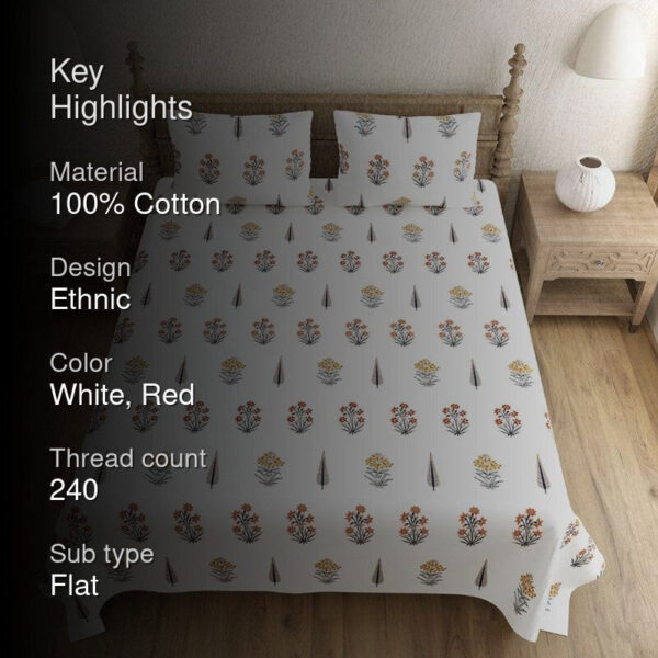 Rakhi Ethnic Bedsheet - White,Red Rakhi Ethnic Bedsheet - White,Red