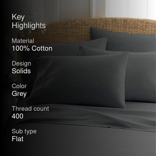 Sofia 100% Cotton Satin Weave Solid Bedsheet - Dark Grey - 400 TC Sofia 100% Cotton Satin Weave Solid Bedsheet - Dark Grey - 400 TC