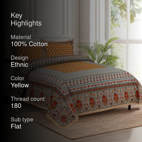 Trivona Regal Ethnic Bedsheet - Yellow Trivona Regal Ethnic Bedsheet - Yellow