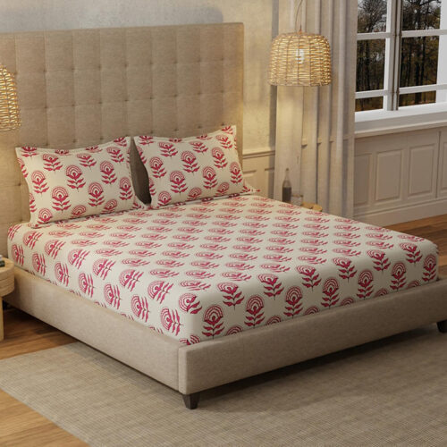 Urban Space Florabell Cherry Red Bedsheet - 200 TC Urban Space Florabell Cherry Red Bedsheet - 200 TC