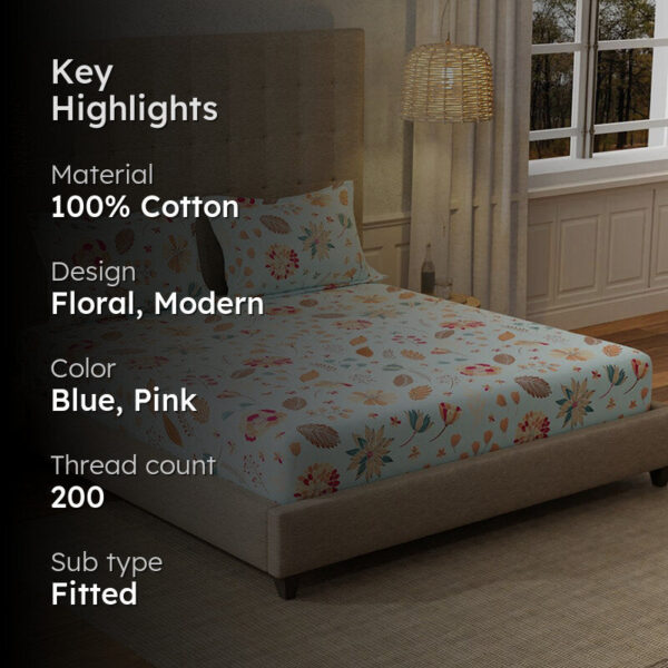 Urban Space Florence Sky Blue Bedsheet - 200 TC Urban Space Florence Sky Blue Bedsheet - 200 TC