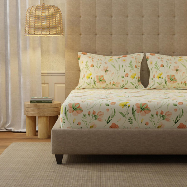 Urban Space Meadows Buttercream Bedsheet - 200 TC Urban Space Meadows Buttercream Bedsheet - 200 TC