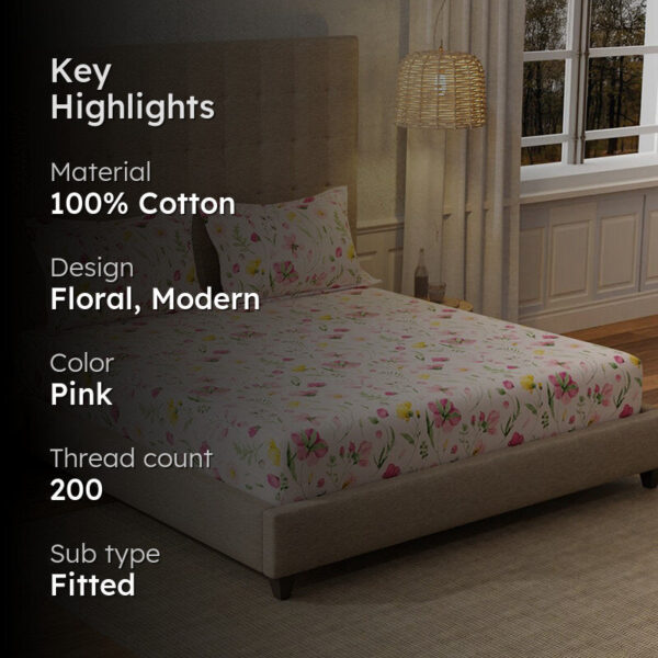 Urban Space Meadows Rose Bedsheet (Pink) - 200 TC Urban Space Meadows Rose Bedsheet (Pink) - 200 TC