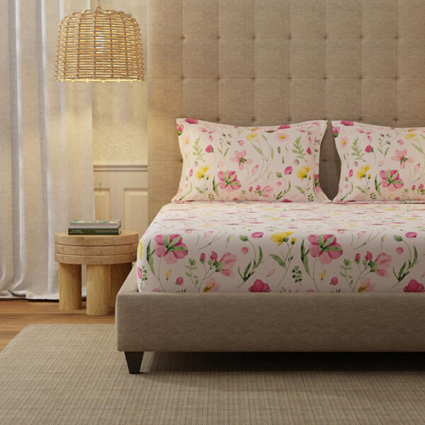 Urban Space Meadows Rose Bedsheet (Pink) - 200 TC Urban Space Meadows Rose Bedsheet (Pink) - 200 TC