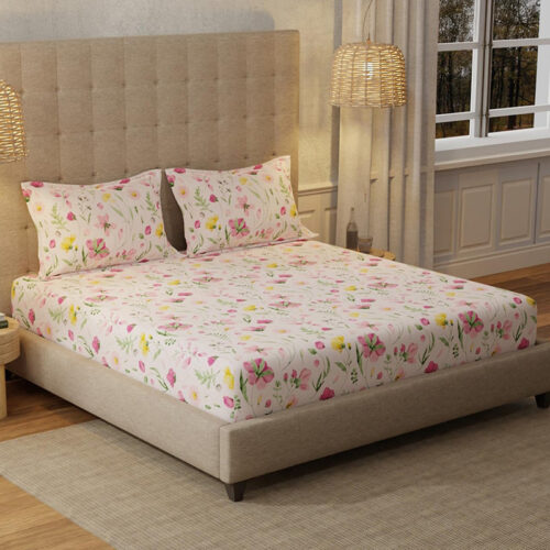 Urban Space Meadows Rose Bedsheet (Pink) - 200 TC Urban Space Meadows Rose Bedsheet (Pink) - 200 TC