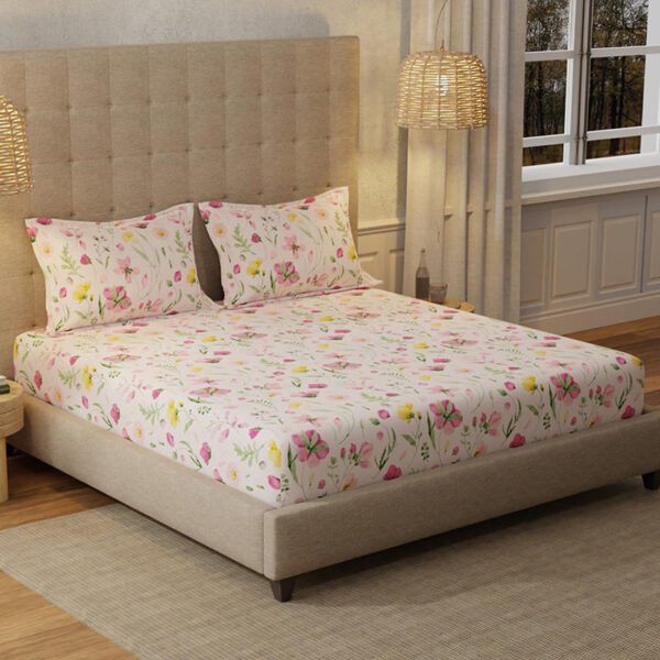 Urban Space Meadows Rose Bedsheet (Pink) - 200 TC Urban Space Meadows Rose Bedsheet (Pink) - 200 TC