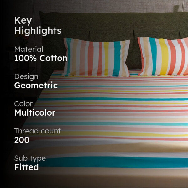 Urban Space Multi-Colour Stripes Bedsheet (Pastel) - 200 TC Urban Space Multi-Colour Stripes Bedsheet (Pastel) - 200 TC