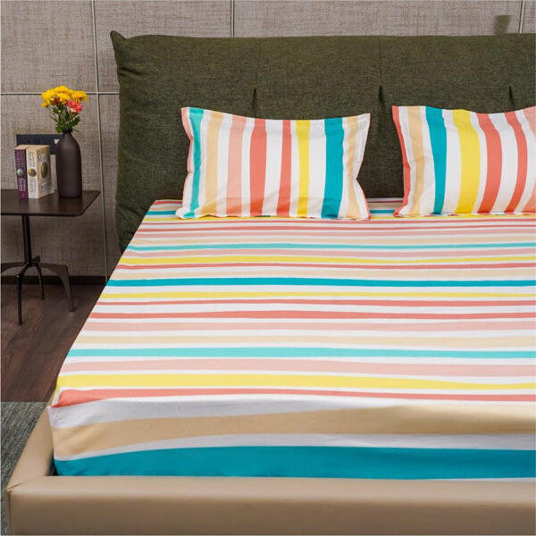Urban Space Multi-Colour Stripes Bedsheet (Pastel) - 200 TC Urban Space Multi-Colour Stripes Bedsheet (Pastel) - 200 TC