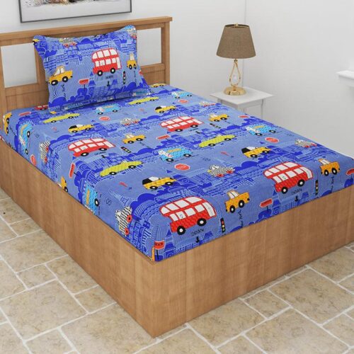 Way To School Kids Bedsheet - Blue Way To School Kids Bedsheet - Blue