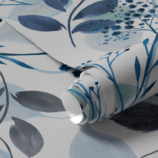 Wall Murals Autumn leaves in watercolor style in blue tones a00048v2 Wall Murals Autumn leaves in watercolor style in blue tones a00048v2