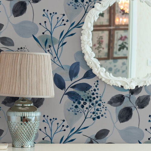 Wall Murals Autumn leaves in watercolor style in blue tones a00048v2