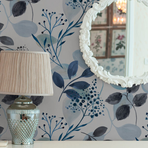 Wall Murals Autumn leaves in watercolor style in blue tones a00048v2 Wall Murals Autumn leaves in watercolor style in blue tones a00048v2