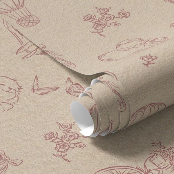 Wall Murals Baby pink pattern with dog, flowers and air a00279 Wall Murals Baby pink pattern with dog, flowers and air a00279