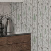Wall Murals Birches with birds in a light green forest a00316