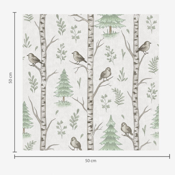 Wall Murals Birches with birds in a light green forest a00316 Wall Murals Birches with birds in a light green forest a00316