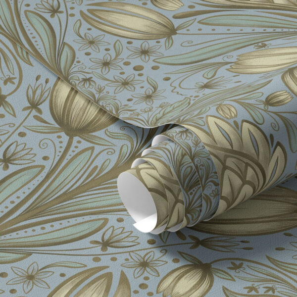 Wall Murals Blue pattern with artichokes and tulips a00435 Wall Murals Blue pattern with artichokes and tulips a00435