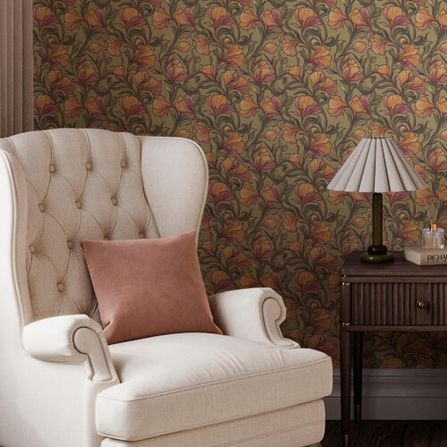 Wall Murals Bright twisted stems with leaves and flowers a00074