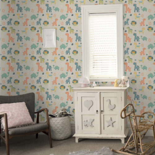 Wall Murals Children's dinosaurs in pastel colours on a light background a00125