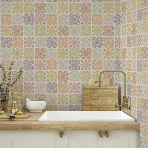 Wall Murals Colored geometric tile ornaments a00284