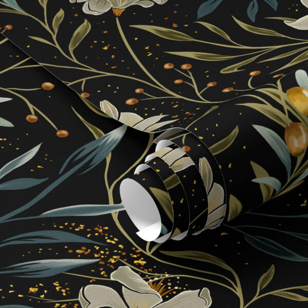 Wall Murals Composition of light flowers and dark leaves on a dark background a00053 Wall Murals Composition of light flowers and dark leaves on a dark background a00053