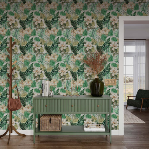 Wall Murals Composition of tropical flowers and leaves a00099