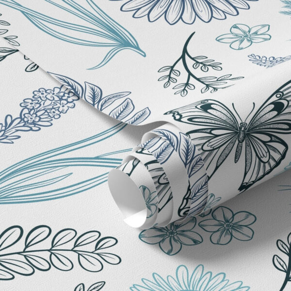 Wall Murals Contour butterflies and flowers in blue and blue tones a00311 Wall Murals Contour butterflies and flowers in blue and blue tones a00311